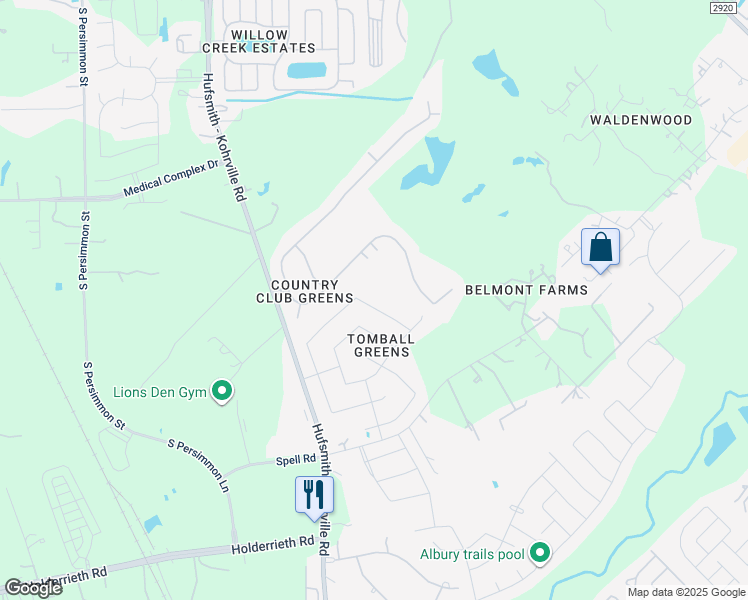 map of restaurants, bars, coffee shops, grocery stores, and more near 11202 Netherpool Drive in Tomball