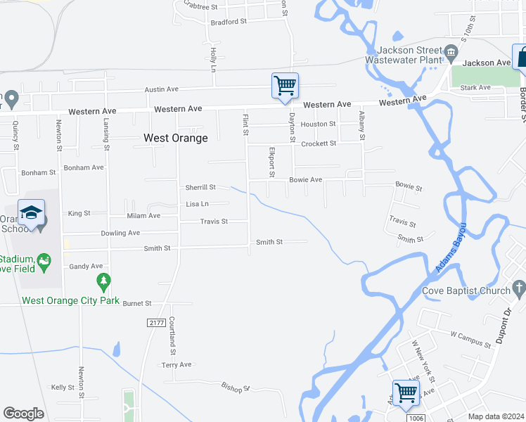 map of restaurants, bars, coffee shops, grocery stores, and more near 2106 Travis St in West Orange