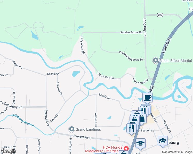 map of restaurants, bars, coffee shops, grocery stores, and more near 1966 Red Bug Alley in Middleburg