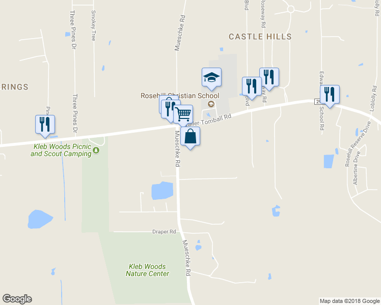 map of restaurants, bars, coffee shops, grocery stores, and more near 21912 Mueschke Rd in Tomball