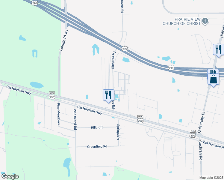 map of restaurants, bars, coffee shops, grocery stores, and more near 45655 Chapman Lane in Prairie View