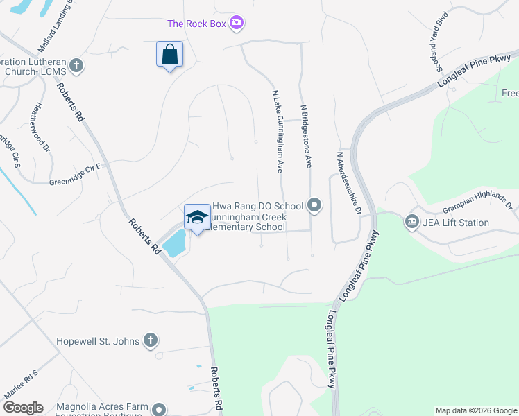 map of restaurants, bars, coffee shops, grocery stores, and more near 409 Bay Point Way North in Jacksonville