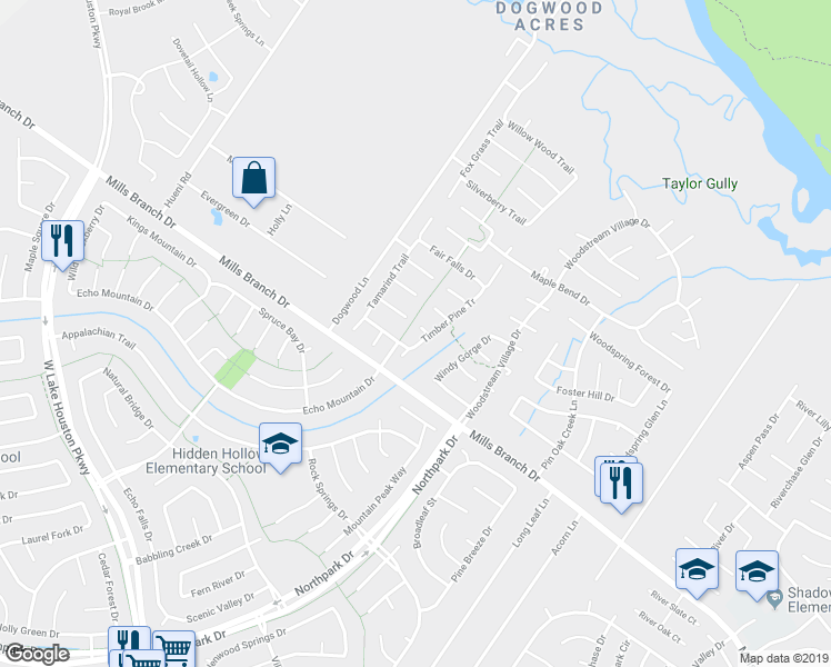 map of restaurants, bars, coffee shops, grocery stores, and more near 3211 Pine Alcove Court in Humble