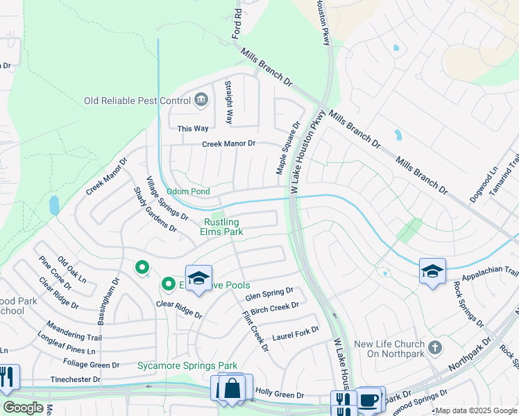 map of restaurants, bars, coffee shops, grocery stores, and more near 3302 Golden Willow Drive in Houston