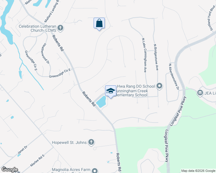 map of restaurants, bars, coffee shops, grocery stores, and more near 100 Nottingham Drive in Saint Johns