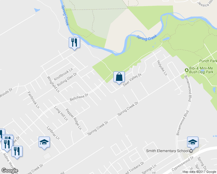 map of restaurants, bars, coffee shops, grocery stores, and more near 25402 Mill Pond Lane in Spring