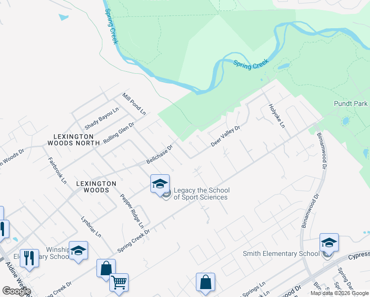 map of restaurants, bars, coffee shops, grocery stores, and more near 25306 Mill Pond Lane in Spring