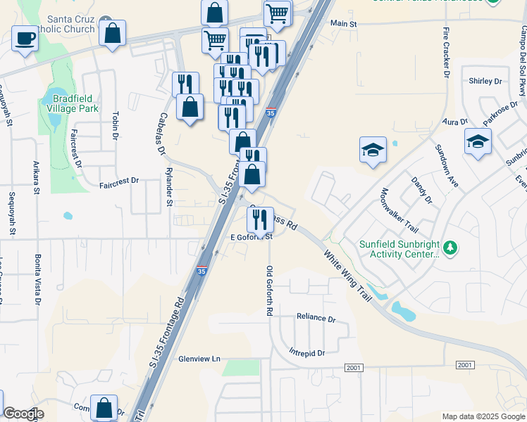map of restaurants, bars, coffee shops, grocery stores, and more near 5082 Royston Road in Buda