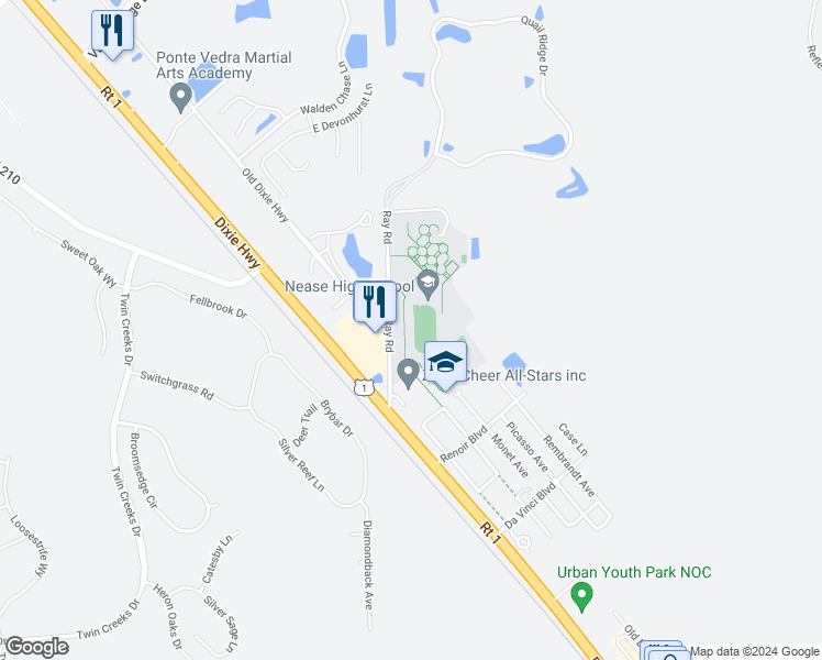 map of restaurants, bars, coffee shops, grocery stores, and more near 10420 Old Dixie Highway in Ponte Vedra