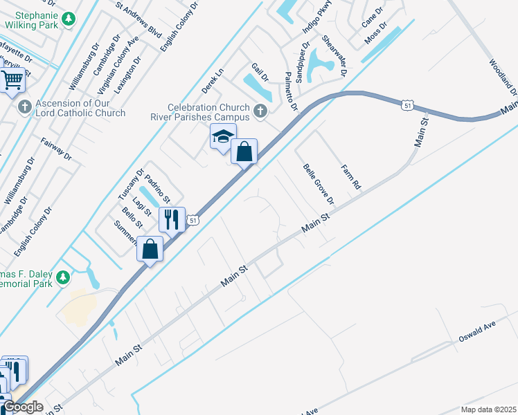 map of restaurants, bars, coffee shops, grocery stores, and more near 142 Ingleside Road in LaPlace