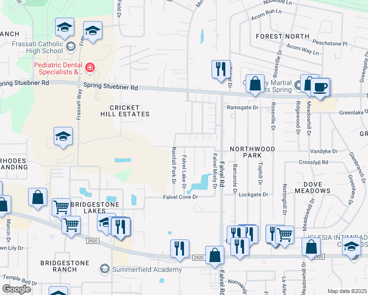 map of restaurants, bars, coffee shops, grocery stores, and more near 4071 Mossy Spring Lane in Spring