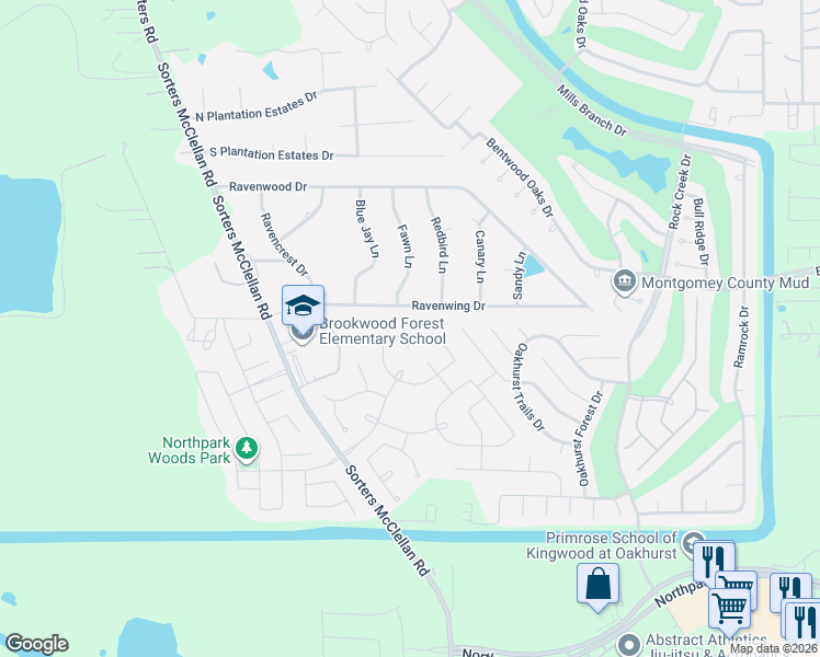 map of restaurants, bars, coffee shops, grocery stores, and more near 20272 Ravenwing Drive in Porter
