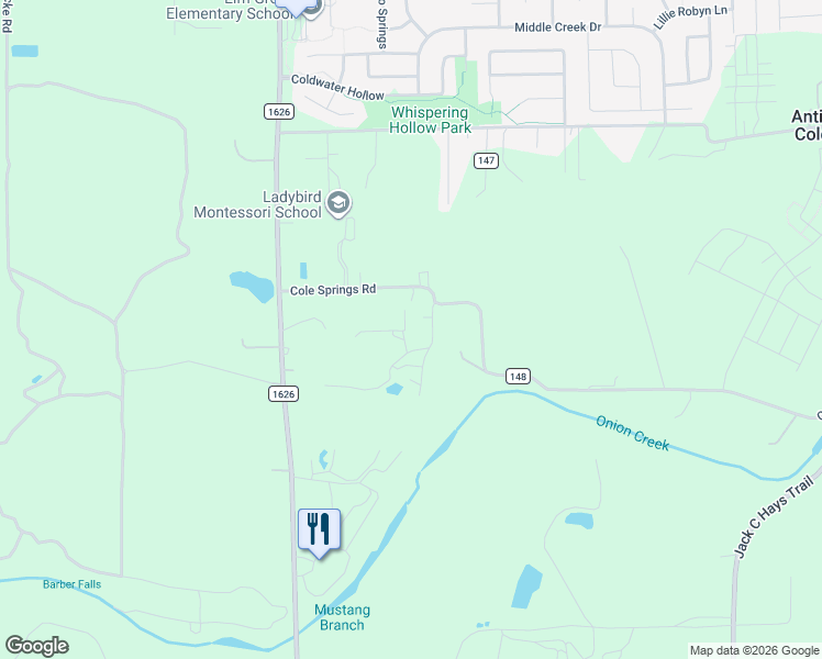 map of restaurants, bars, coffee shops, grocery stores, and more near 100 Little Pool Road in Buda