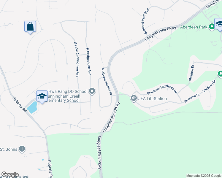 map of restaurants, bars, coffee shops, grocery stores, and more near 120 North Aberdeenshire Drive in Fruit Cove