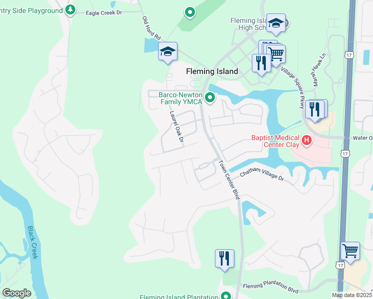 map of restaurants, bars, coffee shops, grocery stores, and more near 1739 Moss Creek Drive in Orange Park
