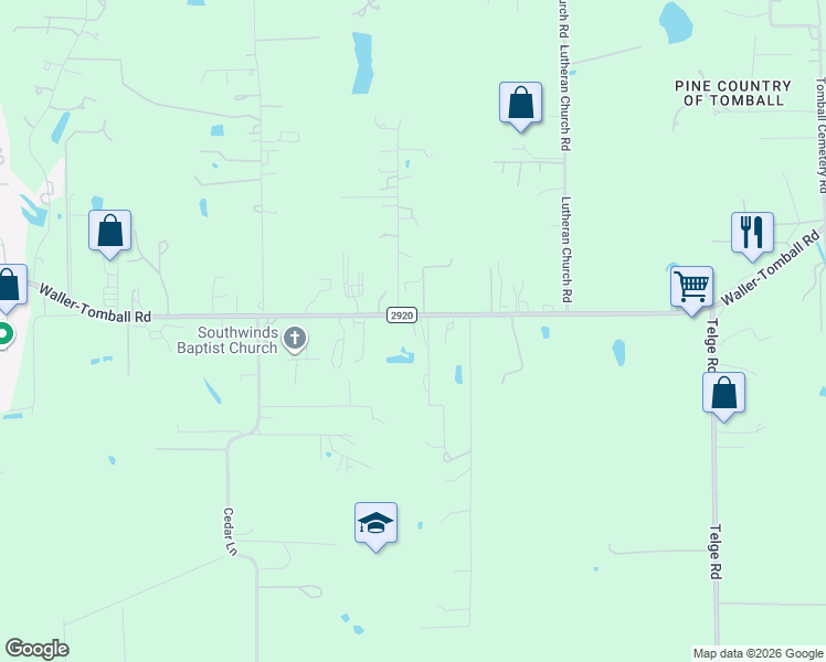 map of restaurants, bars, coffee shops, grocery stores, and more near 16623 Farm to Market 2920 in Tomball