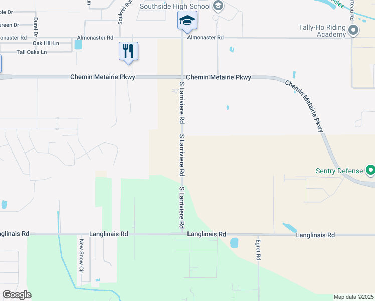 map of restaurants, bars, coffee shops, grocery stores, and more near 1015 South Larriviere Road in Youngsville