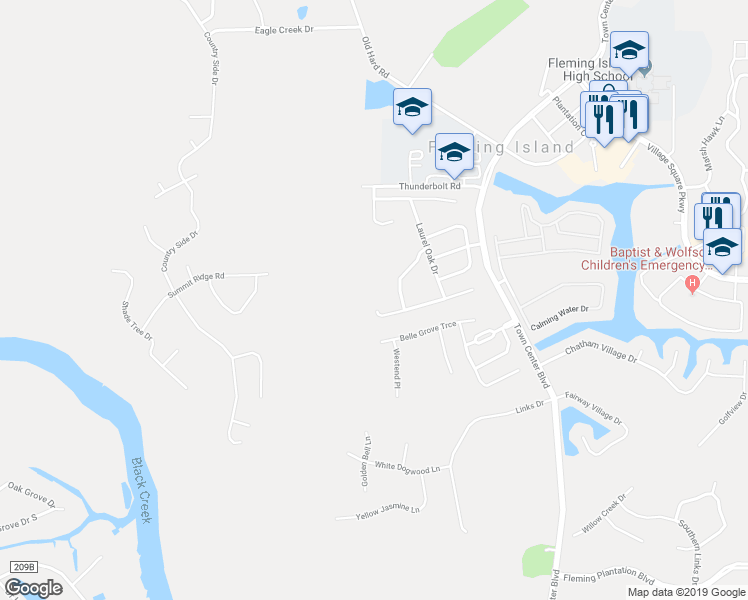 map of restaurants, bars, coffee shops, grocery stores, and more near 1832 Moss Creek Drive in Fleming Island