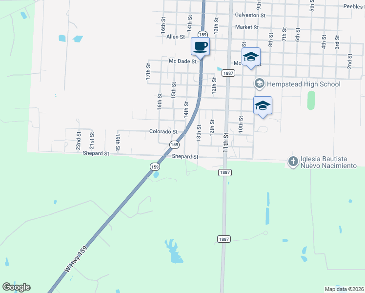 map of restaurants, bars, coffee shops, grocery stores, and more near 2805 14th Street in Hempstead