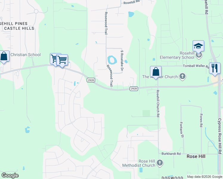 map of restaurants, bars, coffee shops, grocery stores, and more near 18814 Farm to Market 2920 in Tomball
