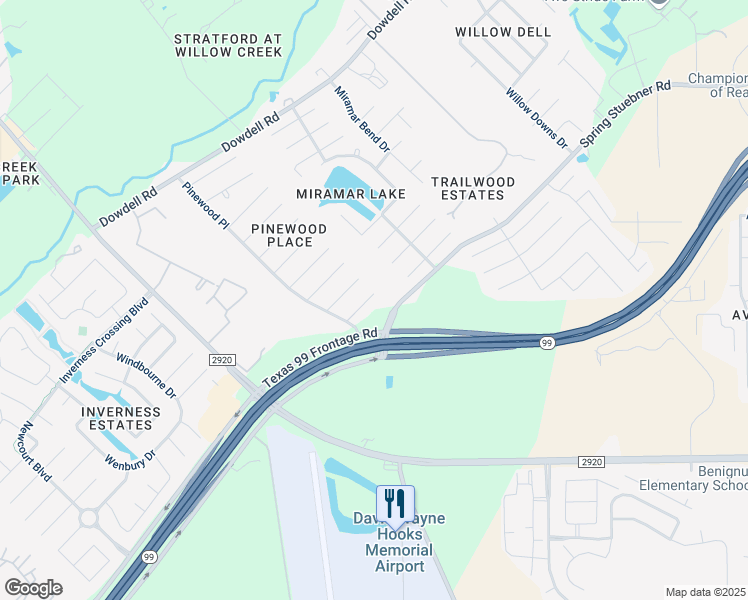 map of restaurants, bars, coffee shops, grocery stores, and more near 8400 Boudreaux Road in The Woodlands