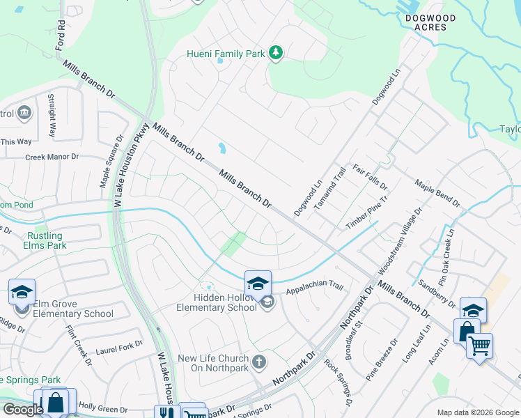 map of restaurants, bars, coffee shops, grocery stores, and more near 3803 Spruce Bay Drive in Houston