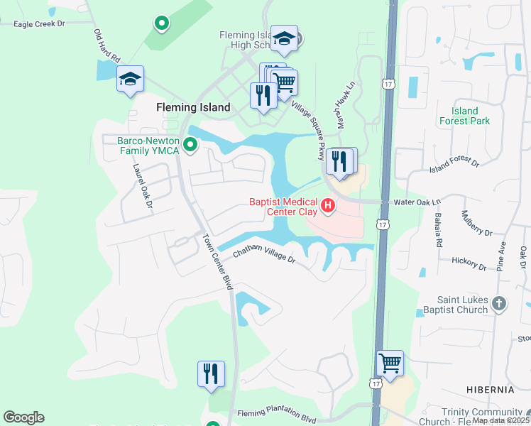 map of restaurants, bars, coffee shops, grocery stores, and more near 1608 Calming Water Drive in Fleming Island