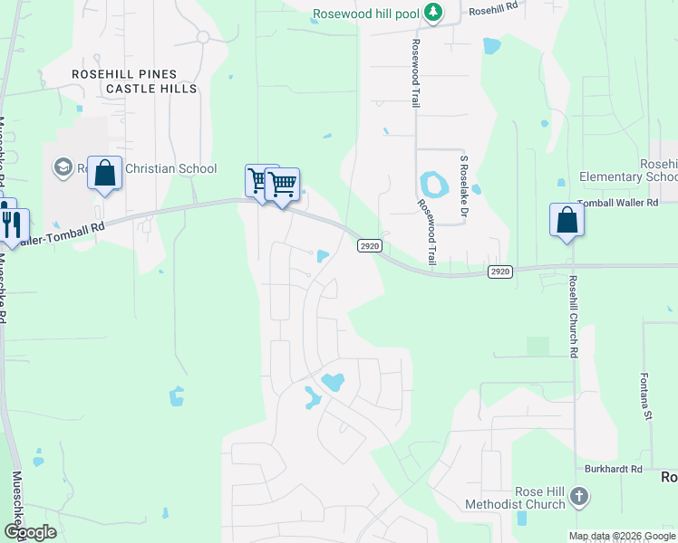 map of restaurants, bars, coffee shops, grocery stores, and more near 19019 Farm to Market 2920 in Tomball