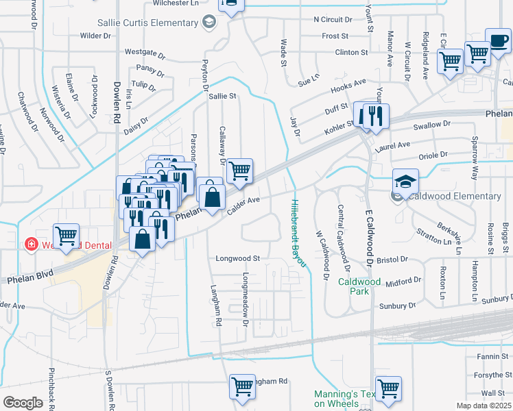 map of restaurants, bars, coffee shops, grocery stores, and more near 5815 Calder Avenue in Beaumont