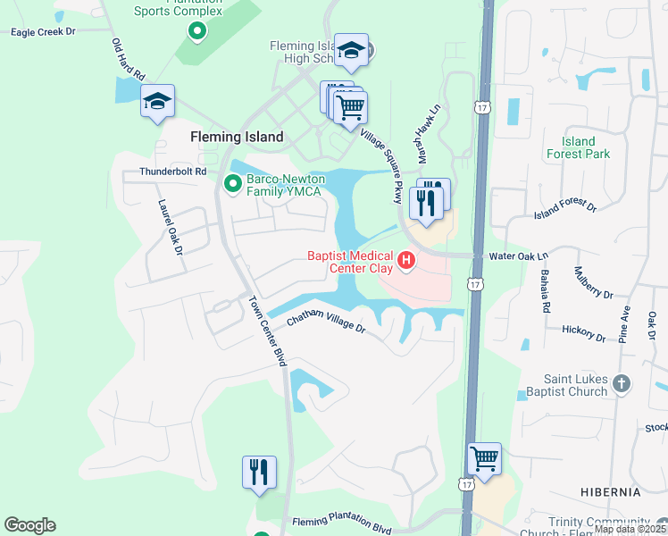 map of restaurants, bars, coffee shops, grocery stores, and more near 1610 Calming Water Drive in Orange Park