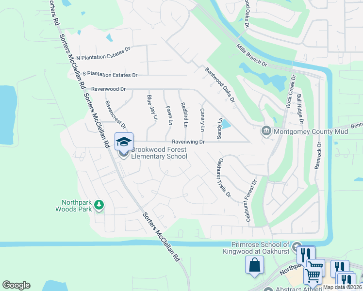 map of restaurants, bars, coffee shops, grocery stores, and more near 20370 Ravenwing Drive in Porter