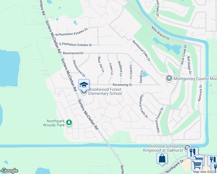 map of restaurants, bars, coffee shops, grocery stores, and more near 20272 Ravenwing Drive in Montgomery County