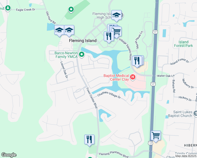 map of restaurants, bars, coffee shops, grocery stores, and more near 1641 Calming Water Drive in Orange Park