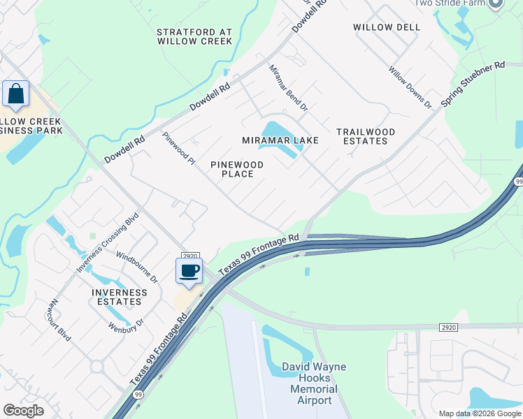 map of restaurants, bars, coffee shops, grocery stores, and more near 8547 Torrey Pine Place in Tomball