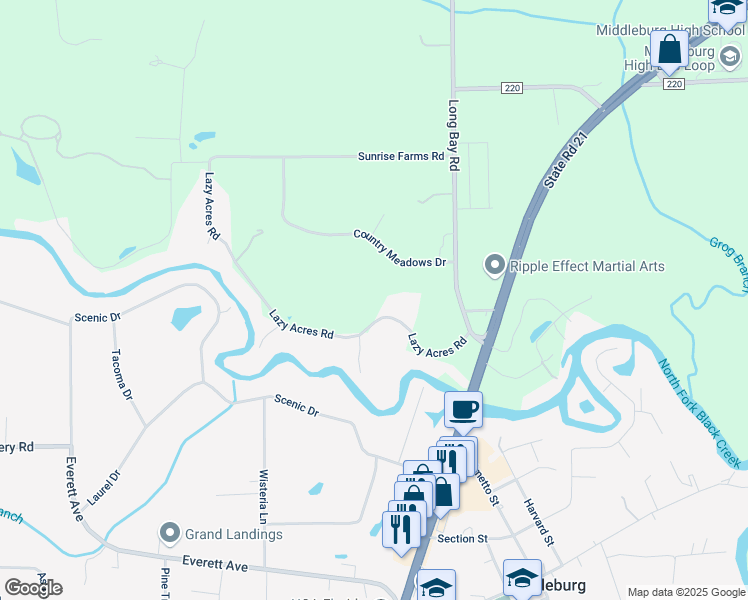 map of restaurants, bars, coffee shops, grocery stores, and more near 4010 Lazy Acres Road in Middleburg