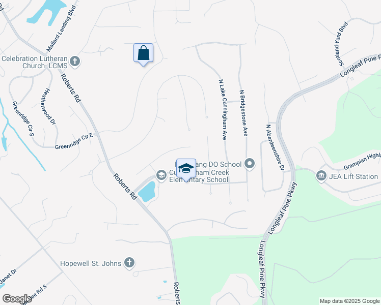 map of restaurants, bars, coffee shops, grocery stores, and more near 148 Nottingham Drive in Saint Johns