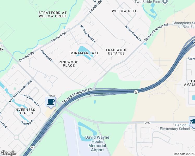 map of restaurants, bars, coffee shops, grocery stores, and more near 8400 Boudreaux Road in The Woodlands