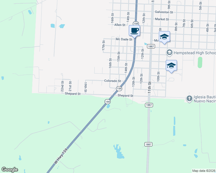 map of restaurants, bars, coffee shops, grocery stores, and more near 2745 16th Street in Hempstead