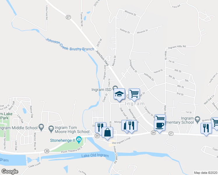 map of restaurants, bars, coffee shops, grocery stores, and more near 440 Clark Street in Ingram
