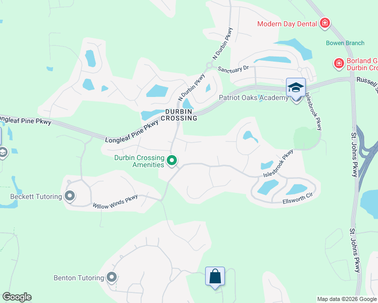 map of restaurants, bars, coffee shops, grocery stores, and more near 208 Berry Farm Lane in Saint Johns
