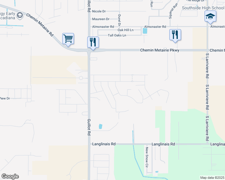map of restaurants, bars, coffee shops, grocery stores, and more near 111 Caillou Grove Road in Youngsville