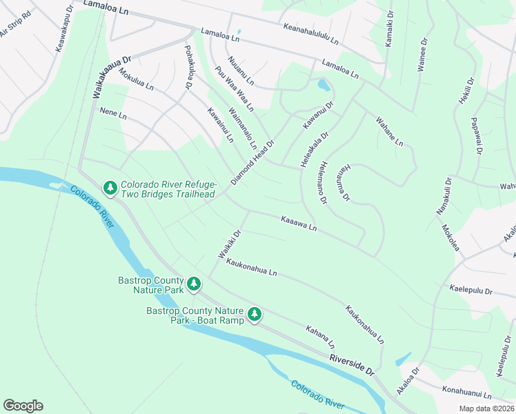 map of restaurants, bars, coffee shops, grocery stores, and more near 254 Kaaawa Lane in Bastrop