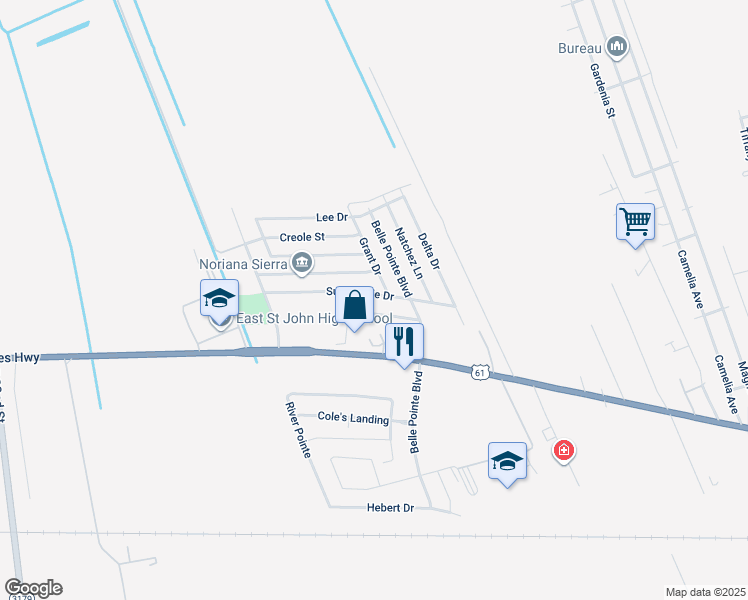 map of restaurants, bars, coffee shops, grocery stores, and more near 8878A Sunny Side Drive in LaPlace