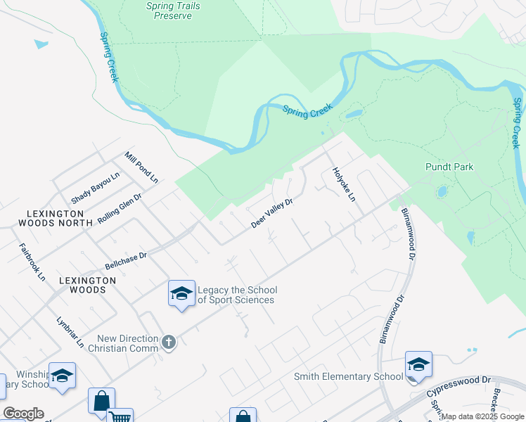 map of restaurants, bars, coffee shops, grocery stores, and more near 3211 Deer Valley Drive in Spring