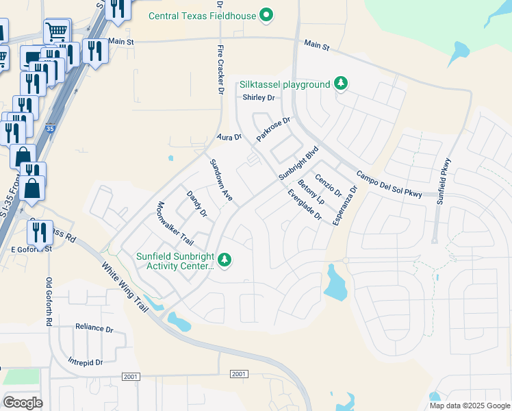 map of restaurants, bars, coffee shops, grocery stores, and more near 224 Martha Drive in Buda