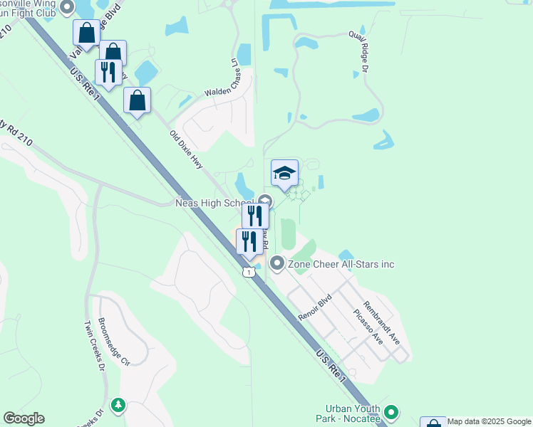 map of restaurants, bars, coffee shops, grocery stores, and more near 10550 Ray Road in Ponte Vedra Beach
