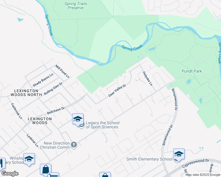 map of restaurants, bars, coffee shops, grocery stores, and more near 3211 Deer Valley Drive in Spring