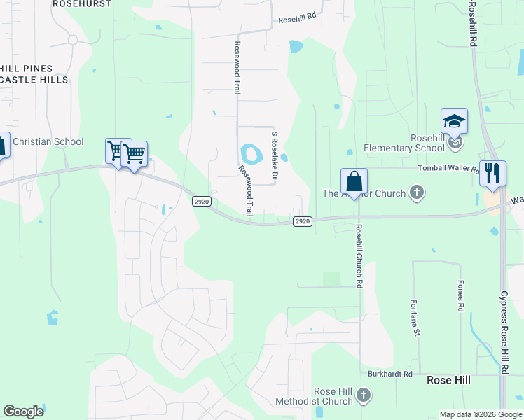 map of restaurants, bars, coffee shops, grocery stores, and more near 18814 Farm to Market 2920 in Tomball