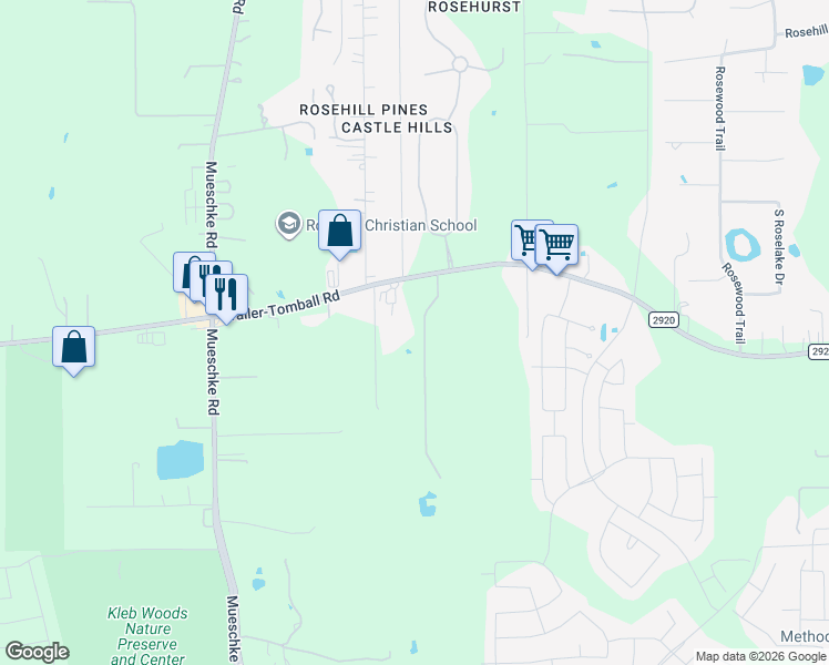 map of restaurants, bars, coffee shops, grocery stores, and more near 19603 Farm to Market 2920 in Tomball