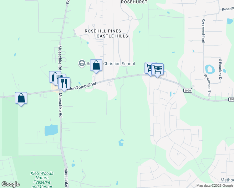 map of restaurants, bars, coffee shops, grocery stores, and more near 19603 Farm to Market 2920 in Tomball